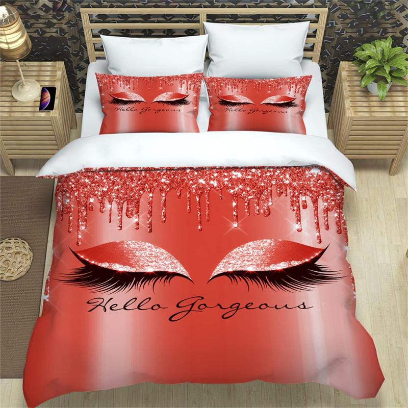 Beauty Eyelashes Duvet Cover Queen For Girls Woman Eyes Pattern Design Comforter Cover Modern Lovely Sexy Eyelashes Bedding Set