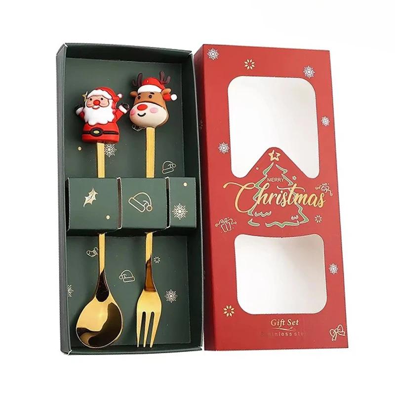

Christmas Tree Themed Spoon and Fork Set Stainless Steel Dessert Coffee Spoon Fruit Fork Perfect Christmas Gift Tableware 1Set