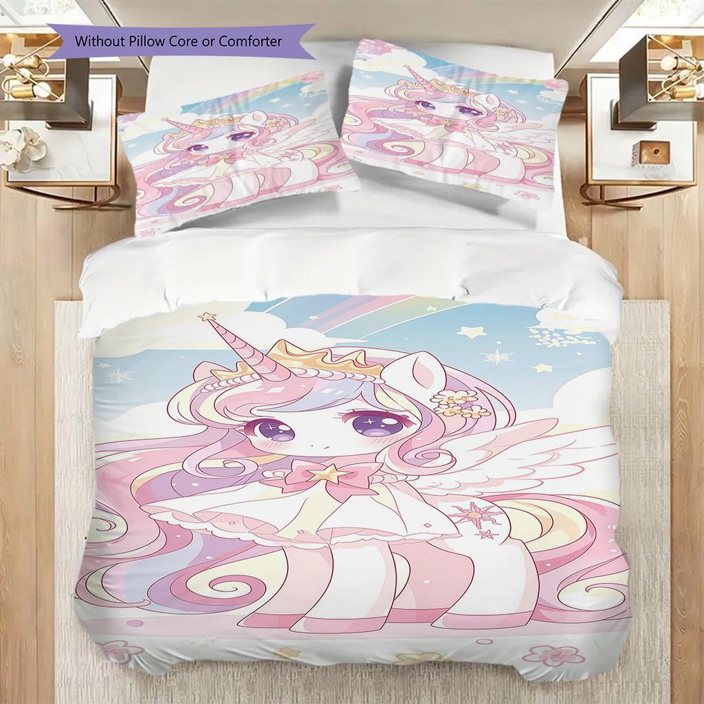 Magical Unicorn Rainbow Fantasy Bedding 1 Duvet Cover 2 Pillowcase Without Core Bedding Set Christmas Birthday Gift