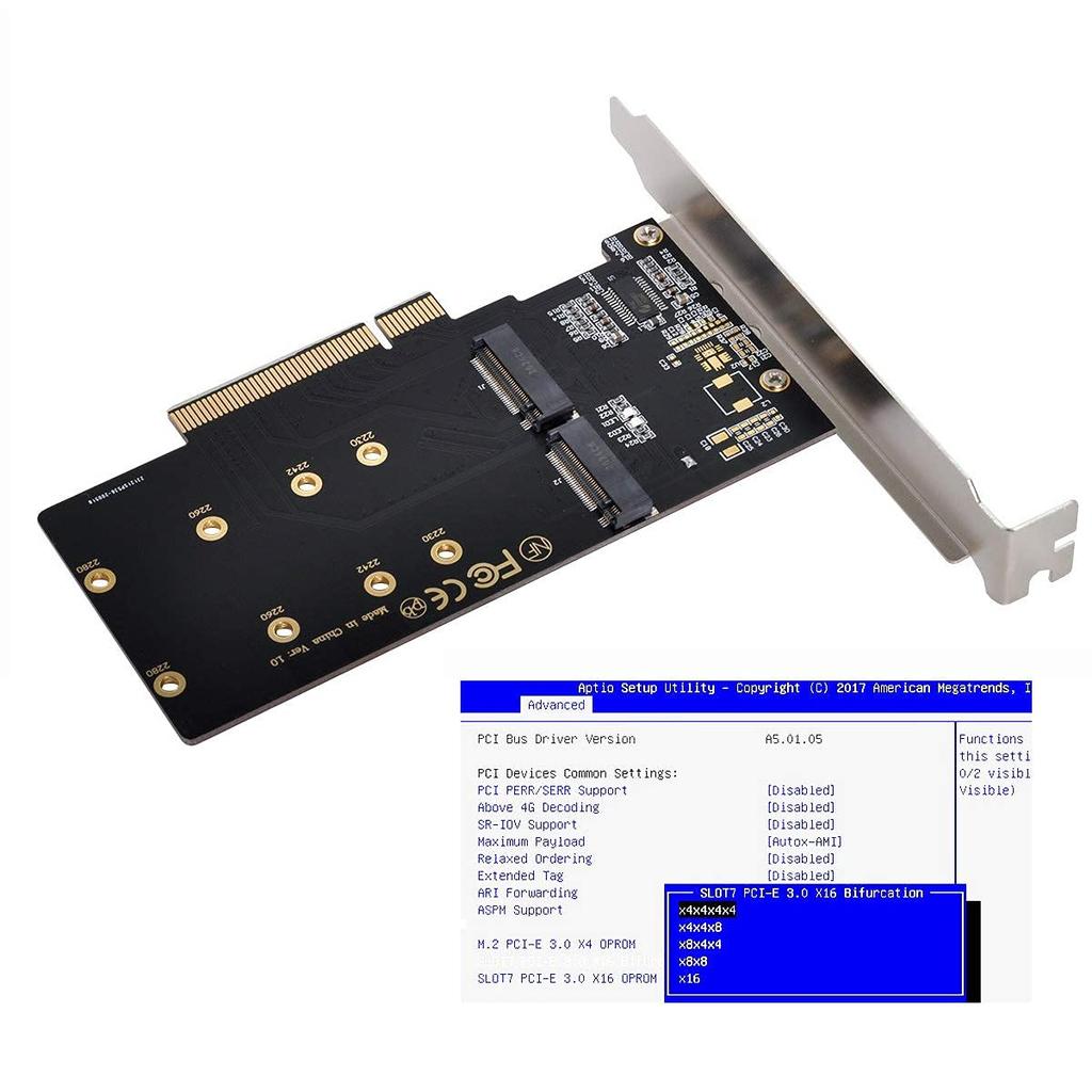 ChenYang Dual M.2 To PCIe 3.0 X8 Adapter, Dual NVME/AHCI SSD To PCI Express Expansion Card Adapter with 12cm Slot Bracket