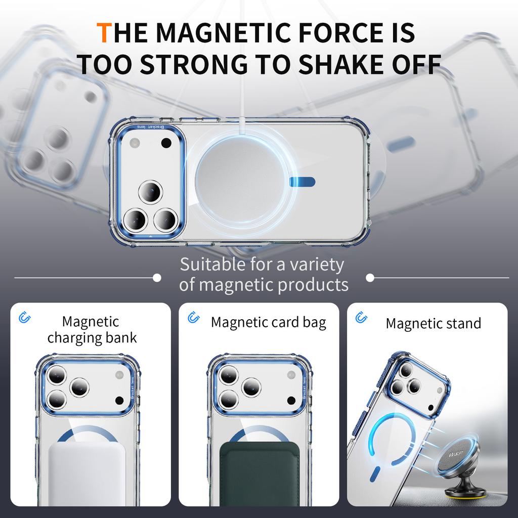 For iPhone 17 Pro Clear Phone Case with Lens Kickstand Cover Compatible with MagSafe