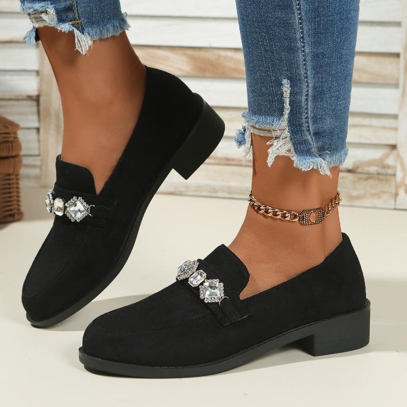 

Женская обувь из жемчужной замши 2025 Новый тренд Осенняя повседневная обувь для ходьбы Ретро квадратный носок Дизайнерская обувь Mujer 36 чёрный