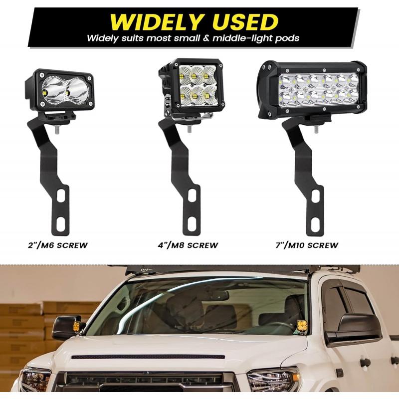 Hood Hinge Ditch Light Mount Brackets for Toyota Tacoma 2016-2021 3rd Gen Black Auxiliary Offroad Pod Work Light Mounting Kit