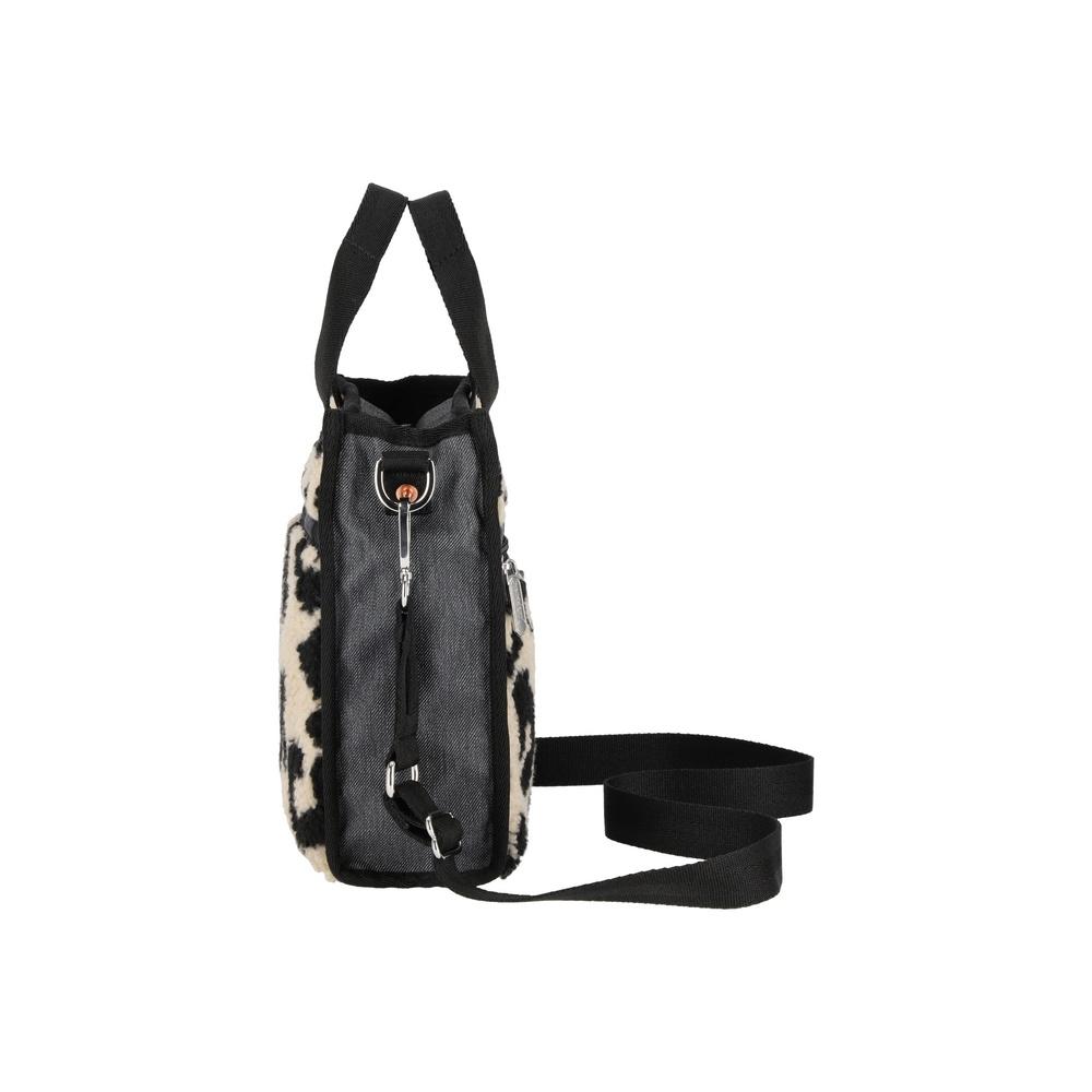 Lesportsac Black Denim/Leopard Sherpa Mini N/S Tote Bag [1609.La80]