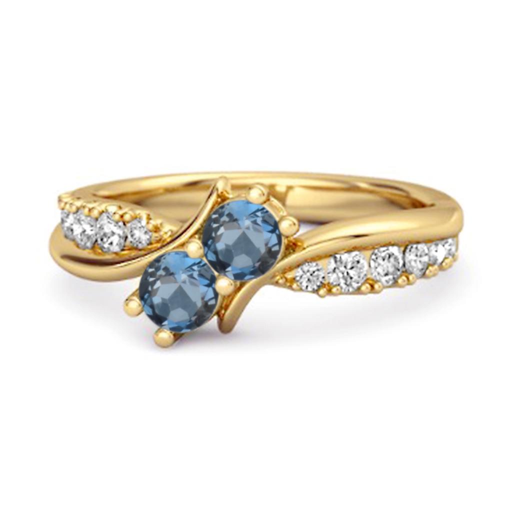 London Blue Topaz Twin Stone Pave Bypass Ring - 925 Sterling Silver Gold Vermeil