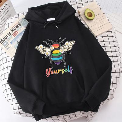 (High Quality Hoodies)New Fashion Bee Yourself Pullover Long Sleeve Sports Hoodie Women Cotton Sweatshirt Pullover Tops