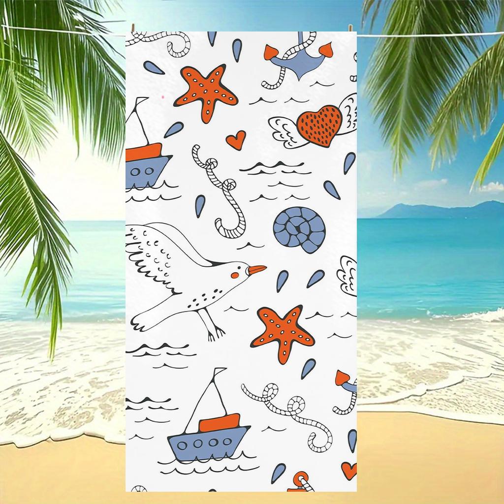 

Cartoon Seagull Nautical Beach Towel Quick Dry Microfiber Sand Free Bath Towel Oversized Absorbent Swimming Towel for Summer W30*H60(CM)