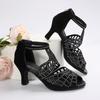 Summer Roman Women Shoes Fashion Stiletto Rhinestone Hollow Fish Closed Toe Sexy Dance Shoes Plus Size 43 Ladies Sandals