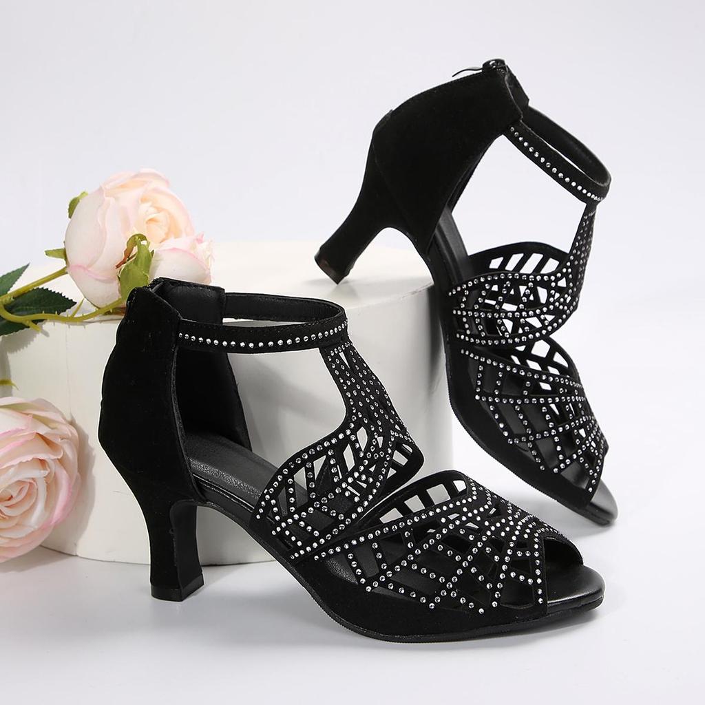 Summer Roman Women Shoes Fashion Stiletto Rhinestone Hollow Fish Closed Toe Sexy Dance Shoes Plus Size 43 Ladies Sandals