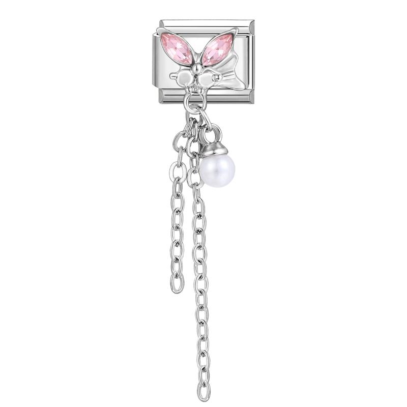 Zircon Long Tassel Butterfly Bow Knot Heart Italian Charm Links Fit 9mm Bracelet Stainless Steel DIY Jewelry Making
