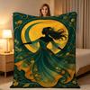 1 peça Manta de Sofá Fantasia Celestial Verde Esmeralda e Dourada Tapeçaria Floral Art Nouveau Mística Colcha Decorativa Aconchegante B