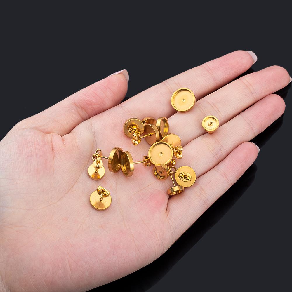 10 pièces 2 pièces Acier Inoxydable Rond Vierge Clous de Support Broches de Base Boucles d'Oreilles Bases de Support Bijoux DIY Fournitures de Fabrication Vente en Gros