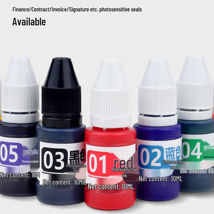 Photosensitive Quick-Dry Stamping Ink - 10ml Red, Black, Blue, Purple Ink for Stamp Pads
