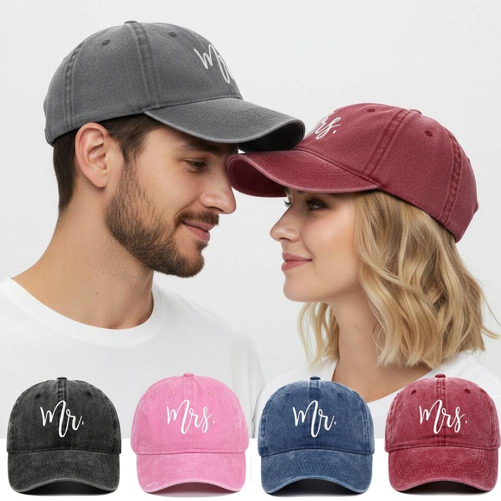 Adjustable Mr Mrs Embroidery Caps Washed Cotton Outdoor Sunscreen Hats Couple Baseball Hats
