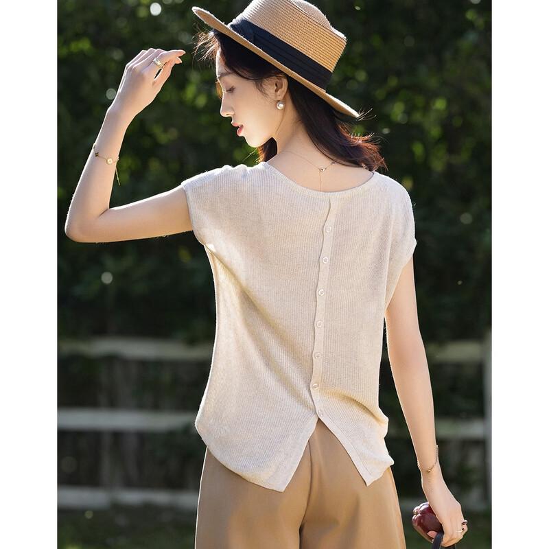 Demana Linen Blend Minimalist Knit Top