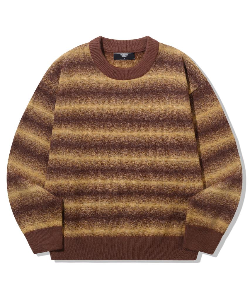 TRILLION Washable Gradient Stripe Crewneck Knit_Brown