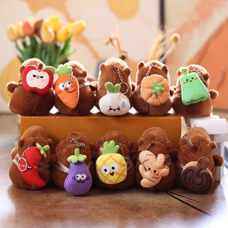 Cute Fruits Capybara Plush Keychain Cartoon Stuffed Animal Doll Keyring Bag Pendant Backpack Hanging Decoration Gifts