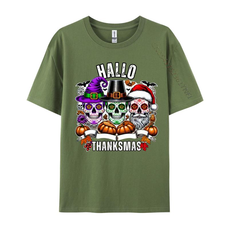 Sugar Skull Christmas Halloween Thanksgiving Hallothanksmas T-Shirts Character Men Tops T Shirt Pure Cotton Clothes