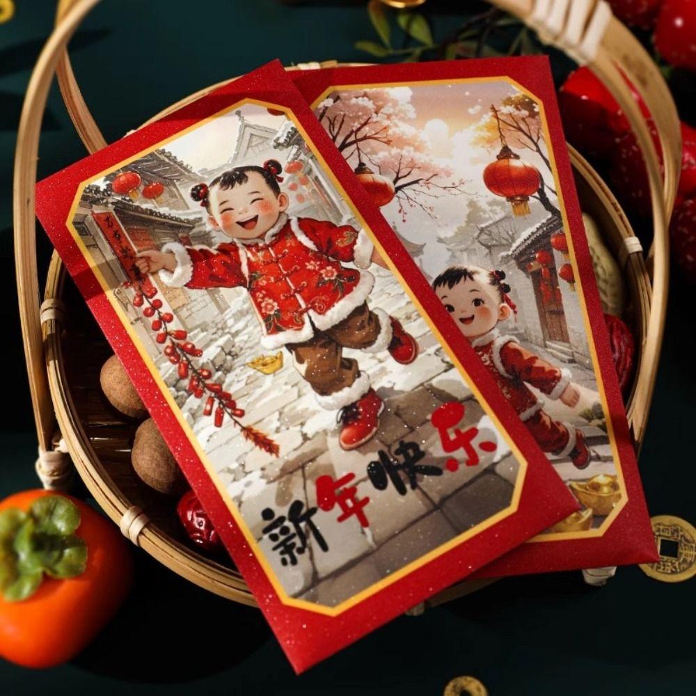 6pcs Traditional New Year Red Envelopes Cartoon Gifts Packing Bags  Wedding Birthday