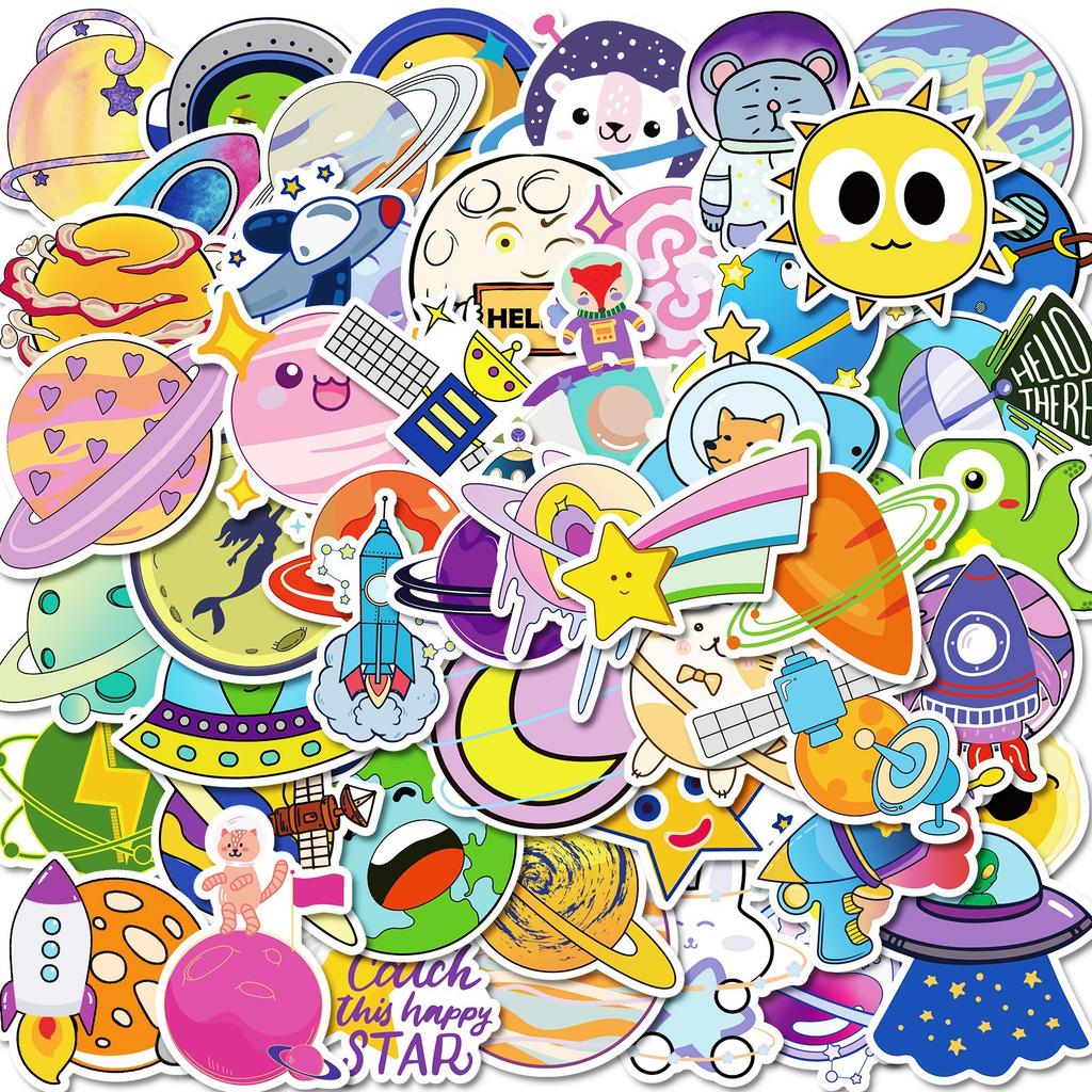 50 Kreative Kawaii Universum Planeten Serie Graffiti Aufkleber Katze Hase Nicht Wiederholende Aufkleber