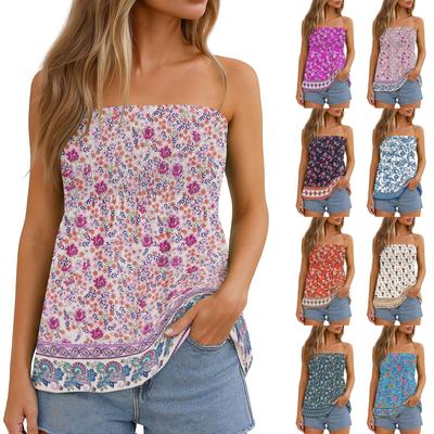Womens Tops Dressy Casual Sleeveless Blouse Tube Tops For Women,Cute Sexy Off Shoulder Print Sleeveless T-Shirt