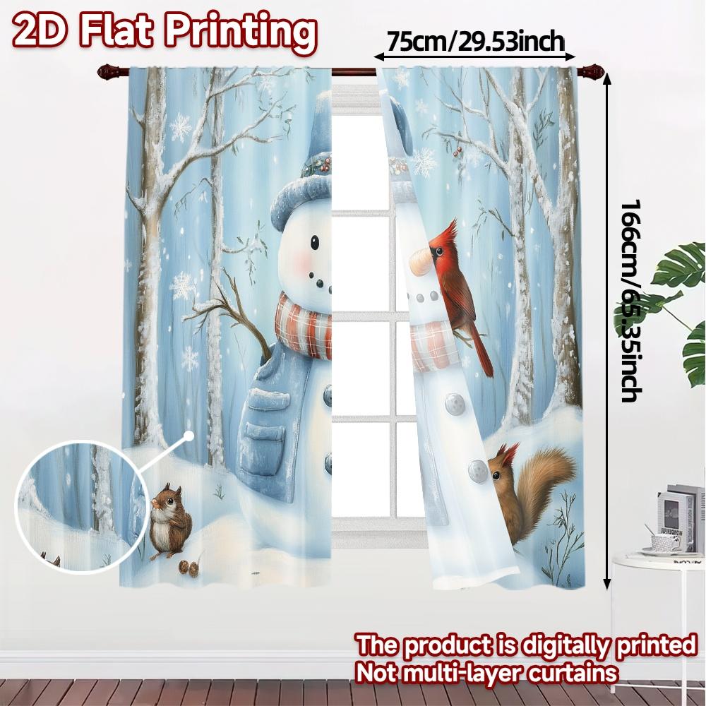 2pcs,Curtains Cute Snowman Cardinal Squirrel (3) Chic Curtains Machine Washable Fabric Curtains Decorations For Home Use for