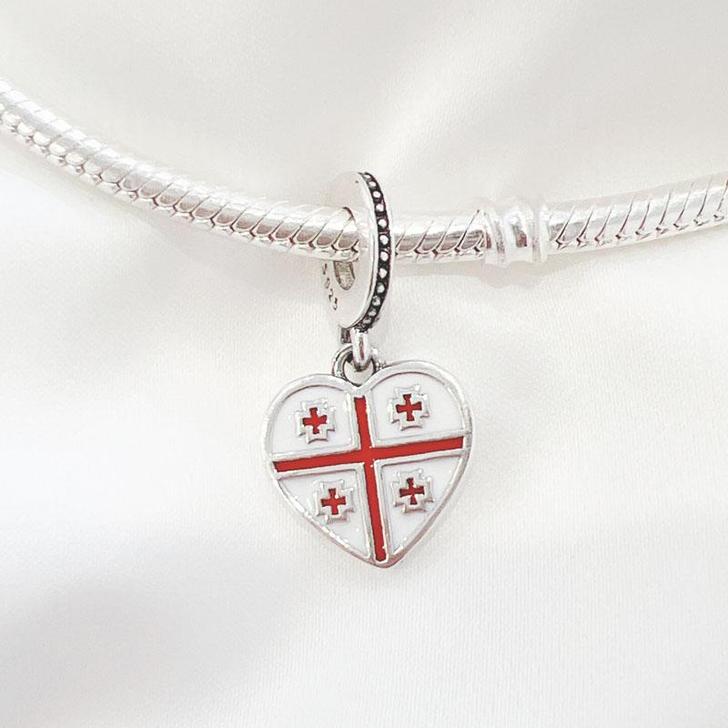 European Brand New Copper Metal Heart-Shaped National Flag Pendant Bead Component Bead Component SuitableFor Authentic Original Bracelet High Quality