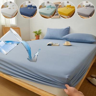 Waterproof Mattress Protector Cover Cotton Fitted Sheet with Elastic Bands Non Slip Bedcover Couple Bed Linen