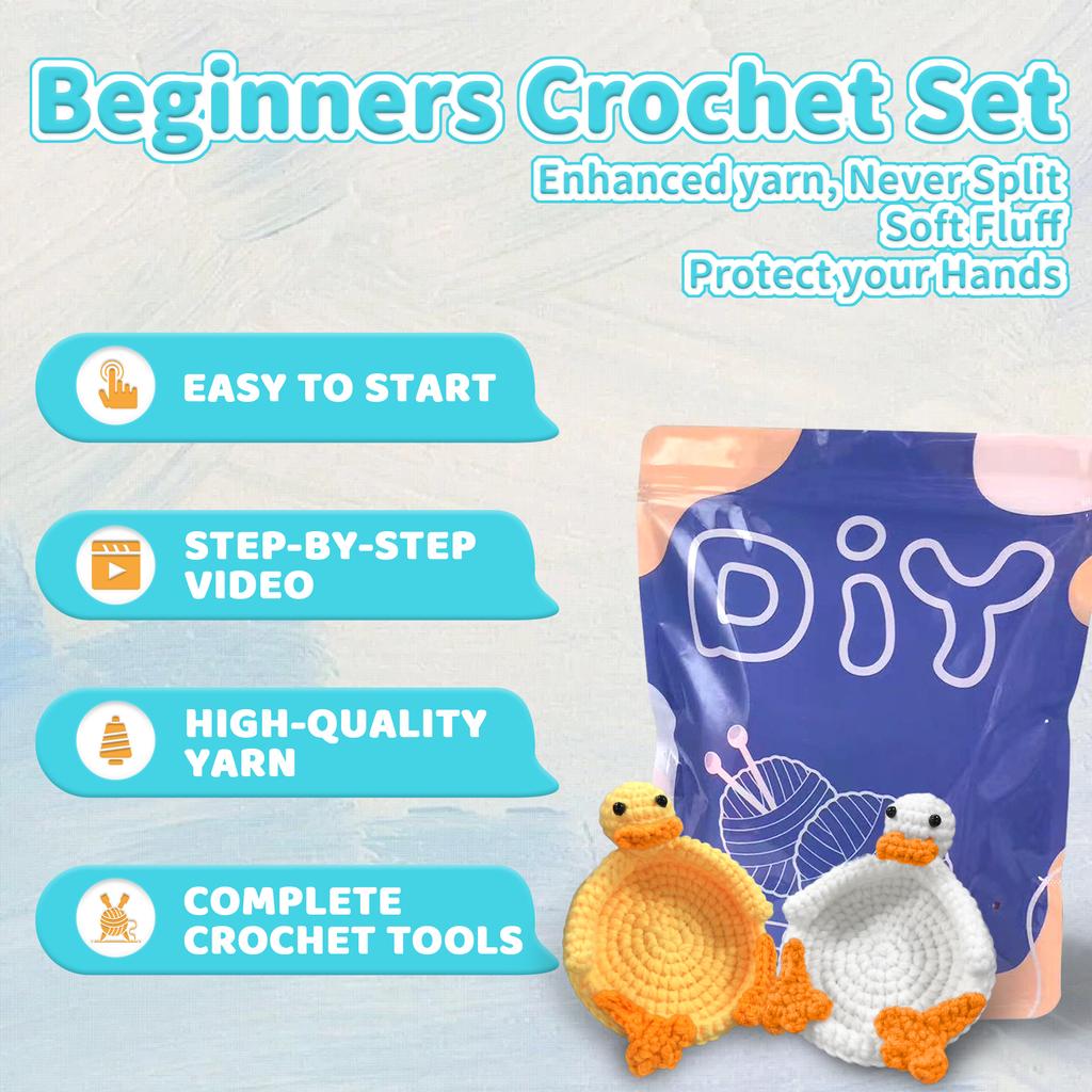 1pcs, Duck Coasters Crochet Set for Beginners, Starter Kit with Step-by-Step Video Tutorials, DIY Knitting Craft Supplies Gift