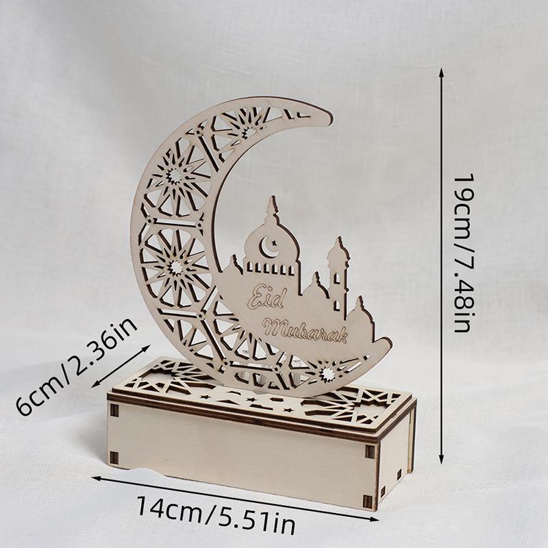 Eid Mubarak LEDLight Star Moon Pendant Wooden Candles Light Eid Desktop Ornament Ramadan Home Decor Muslim Party Decoration Gift