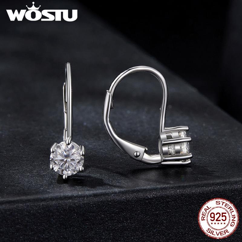 WOSTU 1CT Moissanite Wedding Huggie Drop Earrings 925 Silver Lab Diamond Hoop Earring For Women Simple Party Gift