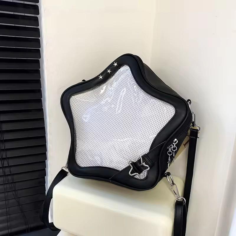 

Yogodlns New Ita Bag Backpacks Popular Transparent School Bag for Women Sweet Chic Star Crossbody Bag Fashion Shoulder Bag For Girls 30x9x28cm чёрный