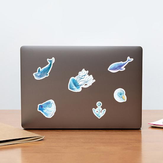 50Pcs Blue Ocean Graffiti Stickers Waterproof Strong Adhesive Clear Print Luggage Water Bottles Laptops Stickers DIY Decoration