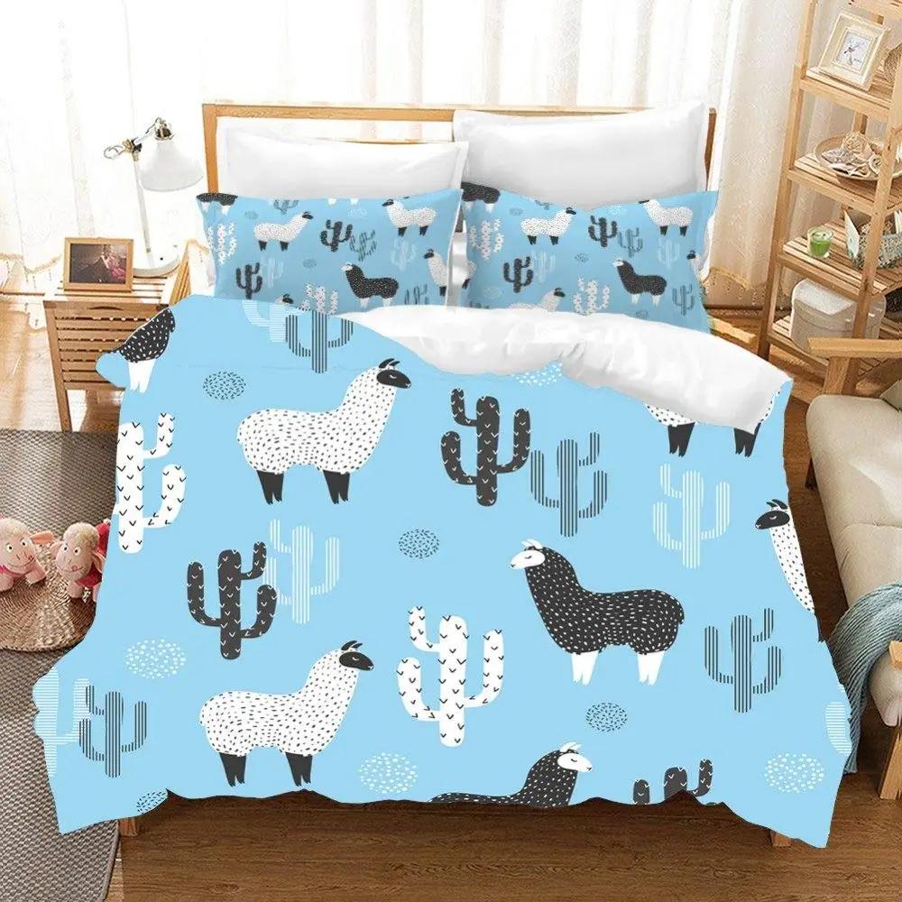 Duvet Cover Kids Teens Gifts Cute Cartoon Alpaca Llama Cactus Printing Bedding Animals Cover Bedroom Decorative Duvet Cover