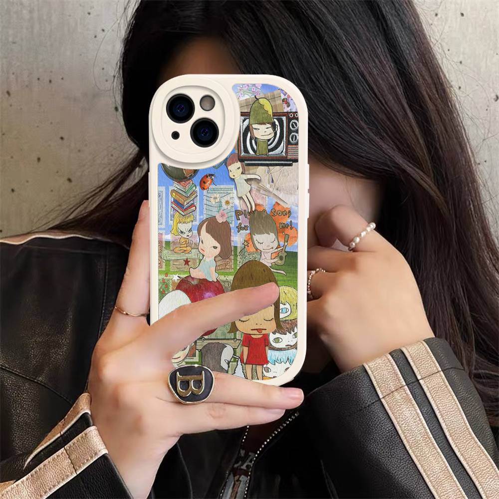 Y-yoshitomo Nara-A Retro Art PU Leather Phone Case For IPhone 16 15 14 13 12 11 Pro Max Plus Back Fundas