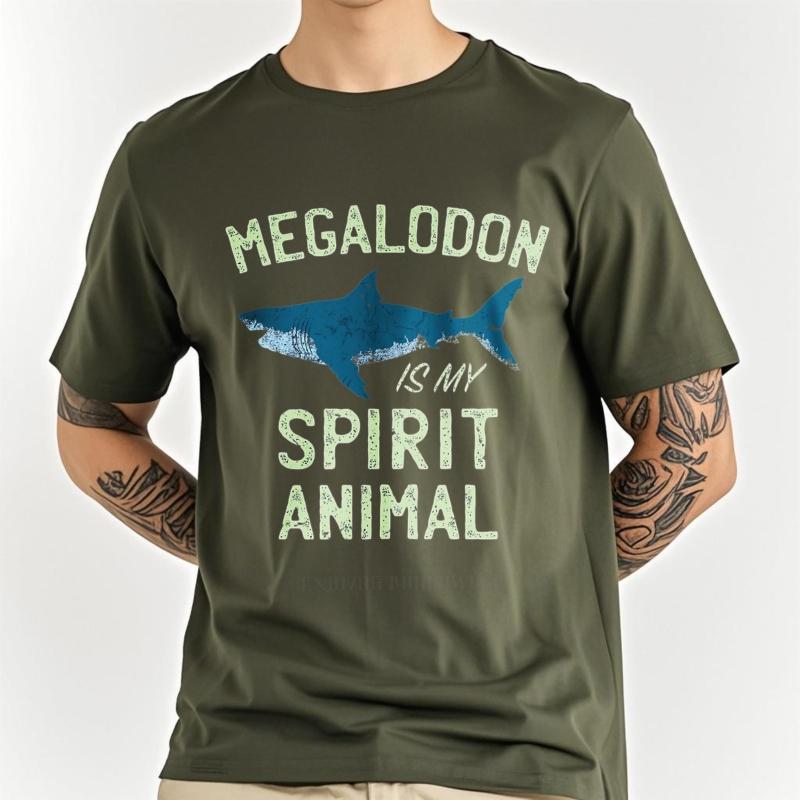 Casual Summer For Unisex Tshirt Megalodon Is My Spirit Animal Short Sleeve Relaxed Fit Crew Neck Tees Unisex Cotton Tshirt Male Tops