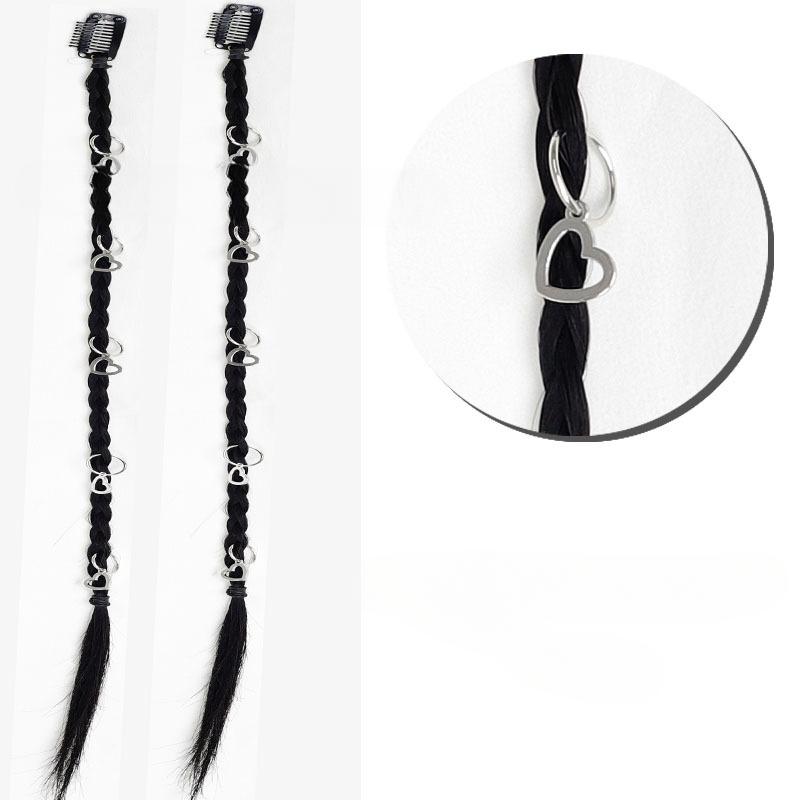 2 stücke Synthetische Perücke Zöpfe mit Clip Haar Zopf Haarverlängerungen Zubehör Ringe Dreadlocks Hip-Hop Haar Seil Lametta