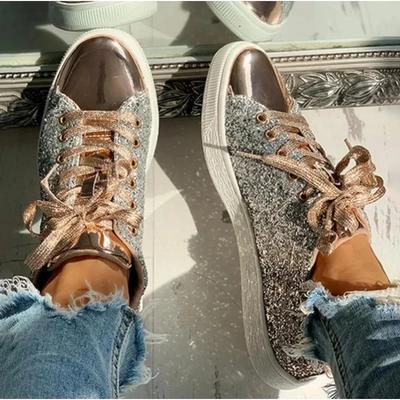 Modne damskie sneakersy Błyszczące złote buty Codzienne damskie Oddychające Sznurowane Outdoor Sportowe Tenisowe Damskie Buty Wulkanizowane Zapatos De Mujer