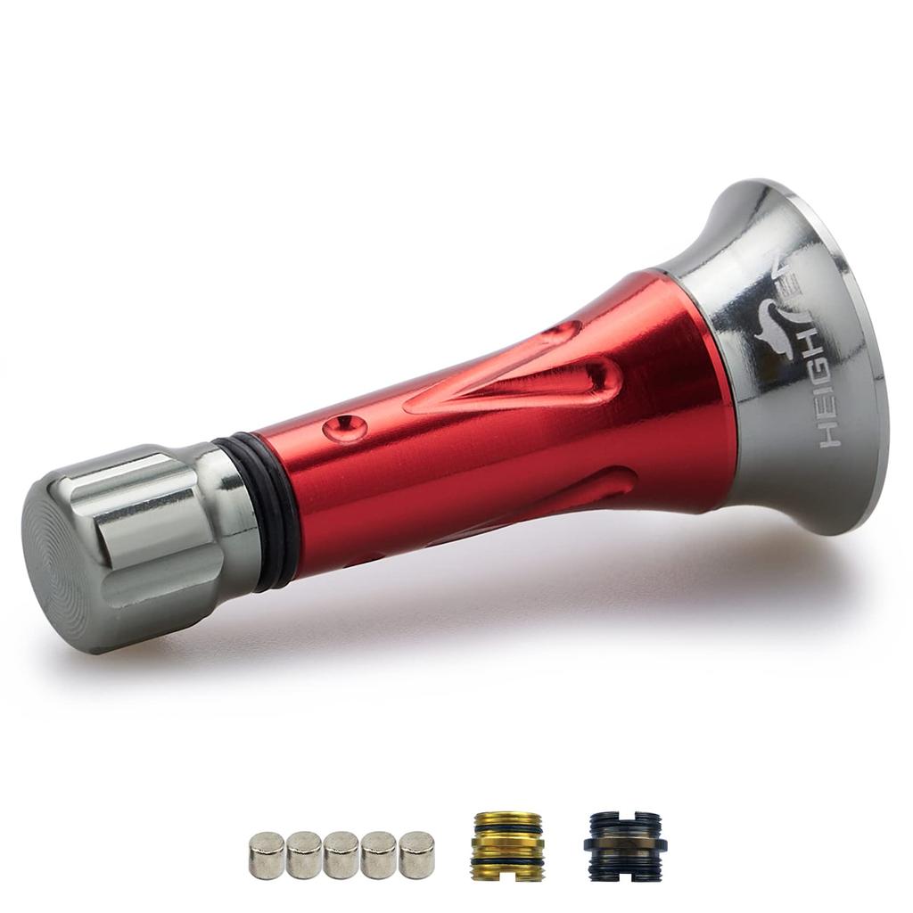 HEIGHTEN 45mm Reel Stand with Custom Balancer for Shimano and Daiwa Spinning Reels, Pillar Series (Red & Gunmetal Cap) (283)