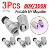 1/2/3 Peças 80/100X Lupa UV Portátil com LED Microscópio para Apreciação de Joias Lupa de Mão Dobrável Iluminada