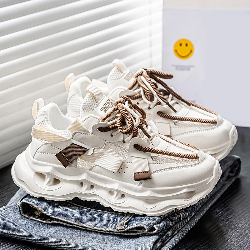 

Hong Kong version of Daddy shoes men s summer new thick-soled heightening breathable mesh fashionable versatile lightweight casual sports shoes 44 бежевый
