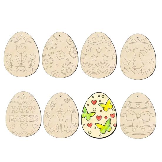 8 ks Dřevěná velikonoční vajíčka Závěsná dekorace Ručně vyráběná Dětské DIY Malování Nedokončená vajíčka Ozdoba Sváteční párty Dekorace Přívěsek
