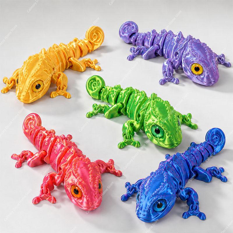 3D New Multi-joint Movable Simulation Eyes Printing Chameleon Figures for Home Accessories Kids Gift Living Room Decoration