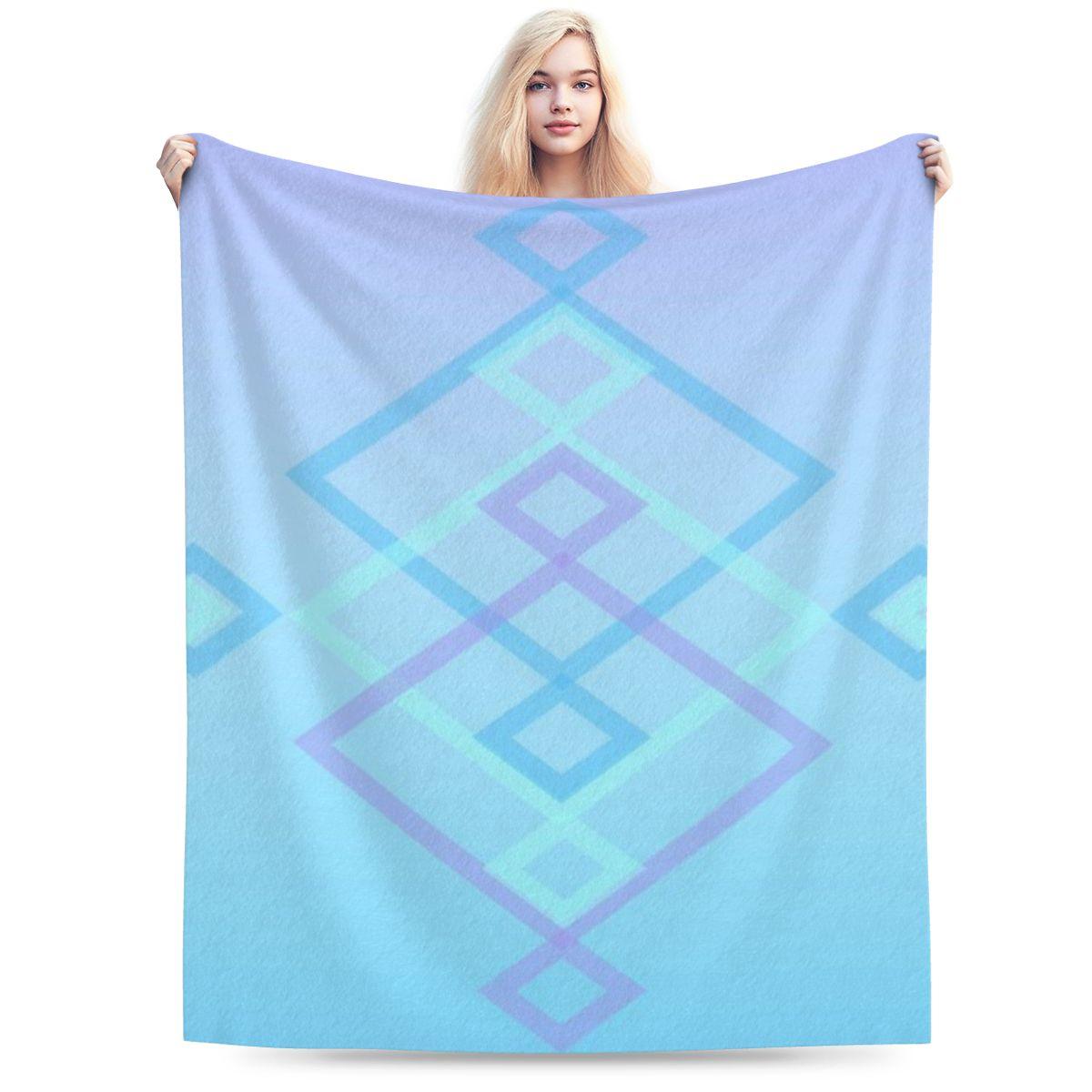 Geometric Square Flowers Purple And Blue Ombre Personalized Warm Gift An UltraSoft Micro Fleece Blanket 75x100cm 30x40in