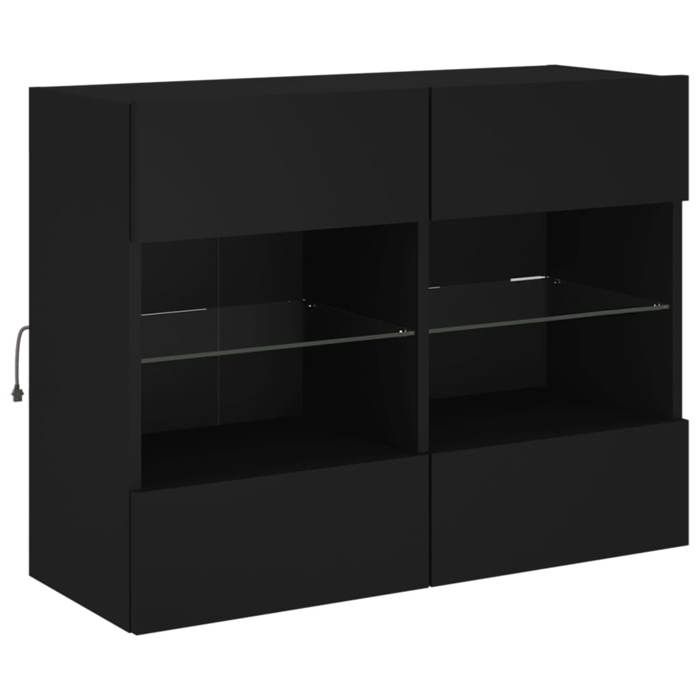 VidaXL Meuble TV avec Lumières LED, Armoire de Télévision Murale avec Étagères, Meuble Télé Suspendu Salon, Moderne, Noir 837100