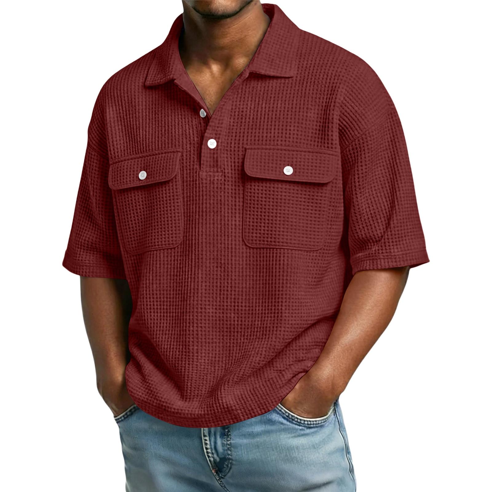 Men s Casual -Weave Collared Workwear Pocket Lightweight Breathable Short-Sleeve Shirt XL