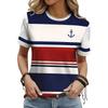 Fashion Versatile Women's Striped Printed Top Casual Loose Short Sleeve Daily Comfort T-Shirts Women’s
