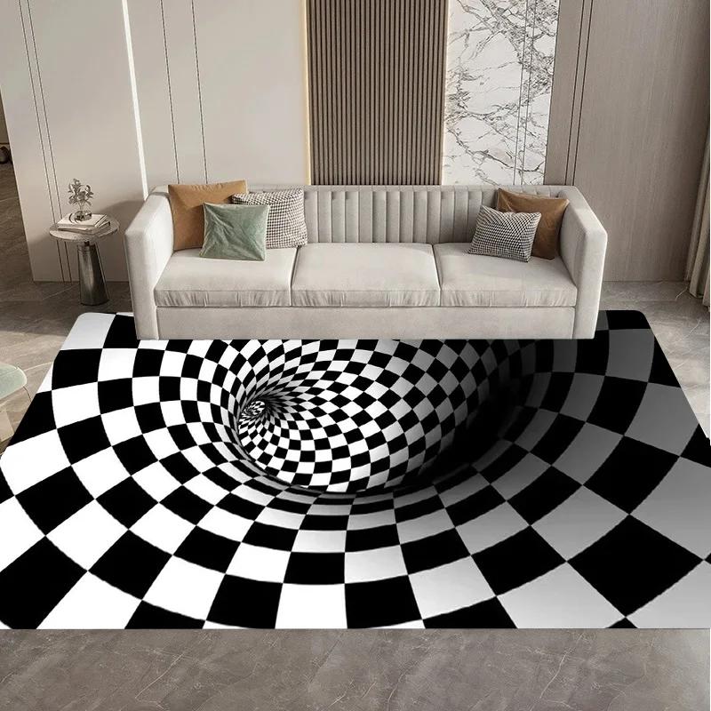 Visual 3D Black and White Grid Illusion Vortex Trap Mat Rug for Bedroom Sofa Living Room Decoration carpet
