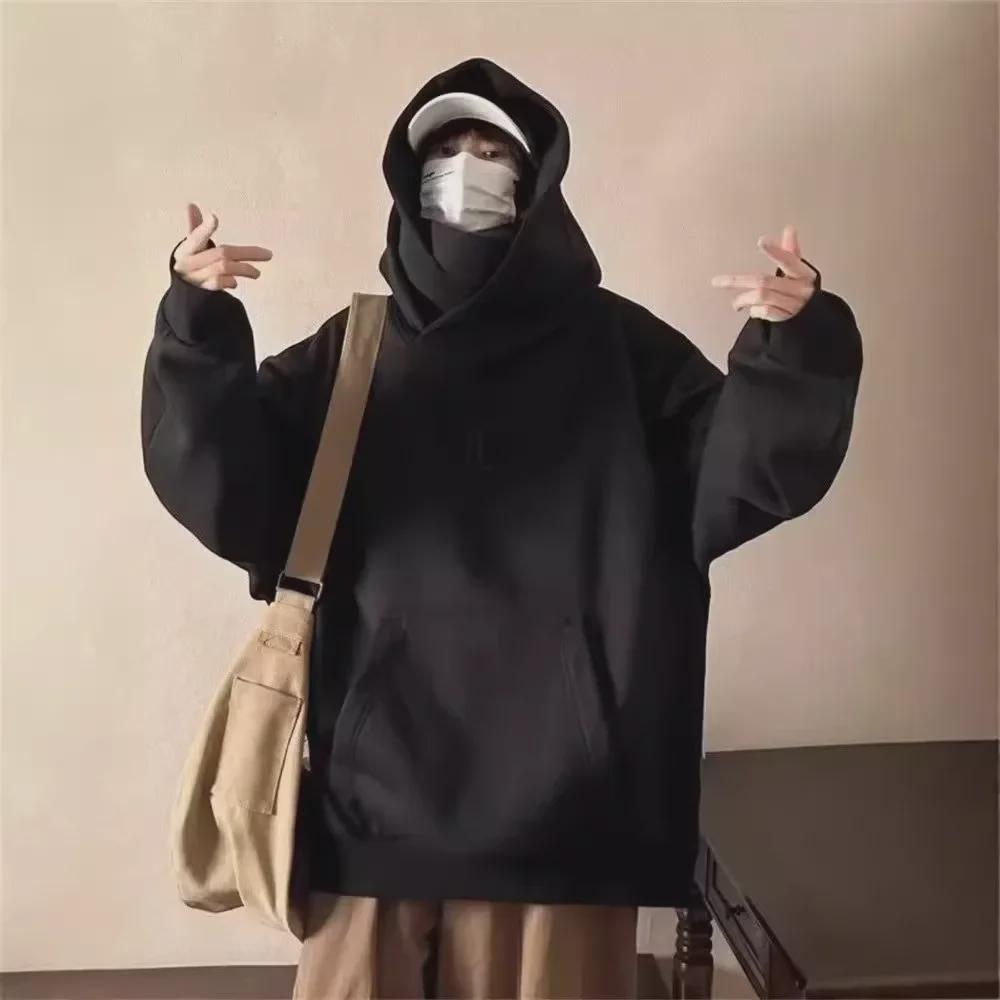 Men's High Collar Hooded Sweatshirt - Autumn/Winter Trendy Loose Fit for Couples