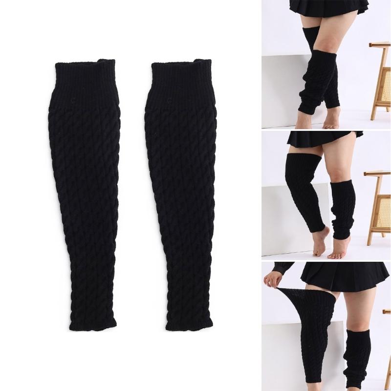 Scaldamuscoli da Donna Taglie Forti Lavorati a Maglia a Treccia Sopra il Ginocchio Alti sulla Coscia Calzini Senza Piedi Caldi Calze per Stivali Invernali Streetwear